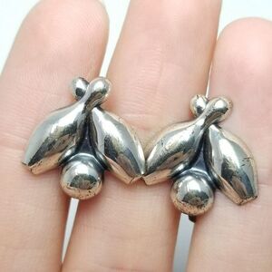 Vintage Beau Sterling Silver Bowling Pins and Ball Clip On Screw Back Earrings
